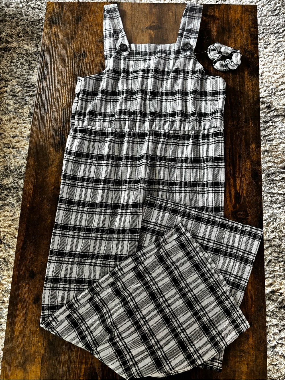 Knitworks Black & White Plaid Pinafore Jumpsuit with matching Scrunchie